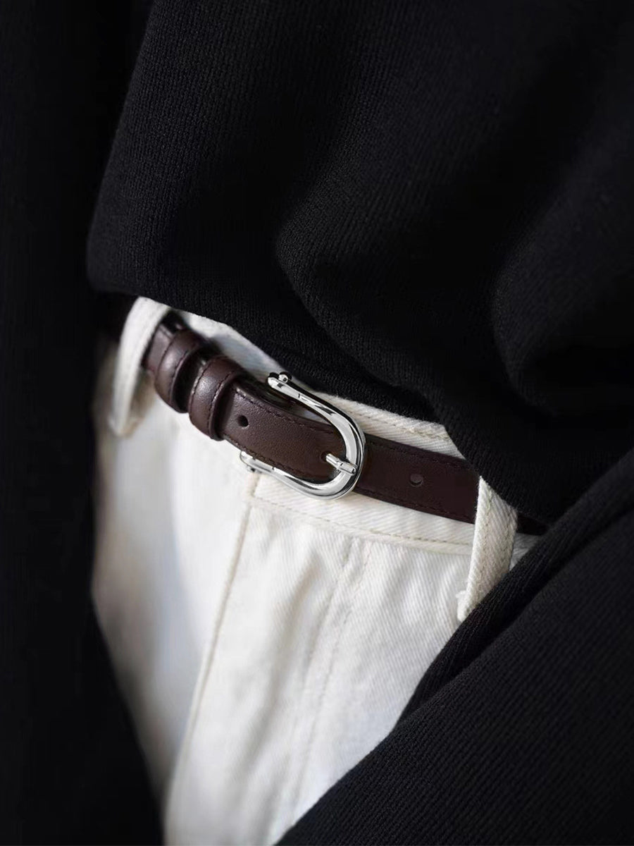 Women's Brown Classic Faux Leather Gold - Buckle Belt