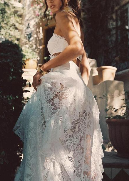 Sexy Halter Lace Irregular Party Maxi Dress