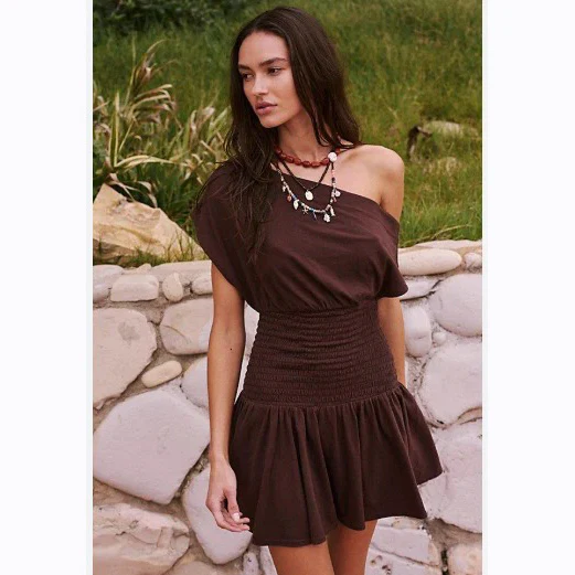 Mocha Breeze Off-Shoulder Dress