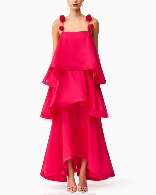 Sexy Suspender Flower Cake Maxi Dress