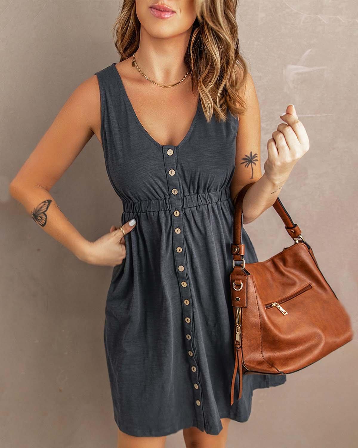 SMOCKED SLEEVELESS DRESS