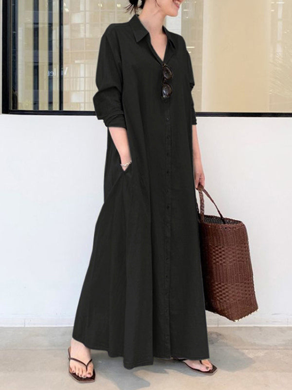 Original Solid Color Lapel Shirt Dress