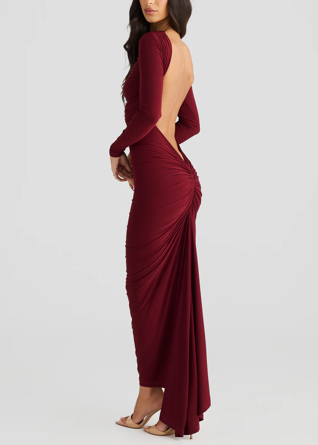 Sexy Slim Solid Color Long Sleeve Temperament One-Step Maxi Dress