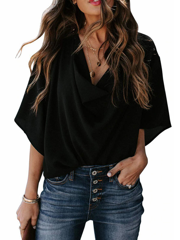 Original Irregular Casual Solid Color Pleated T-Shirt Top