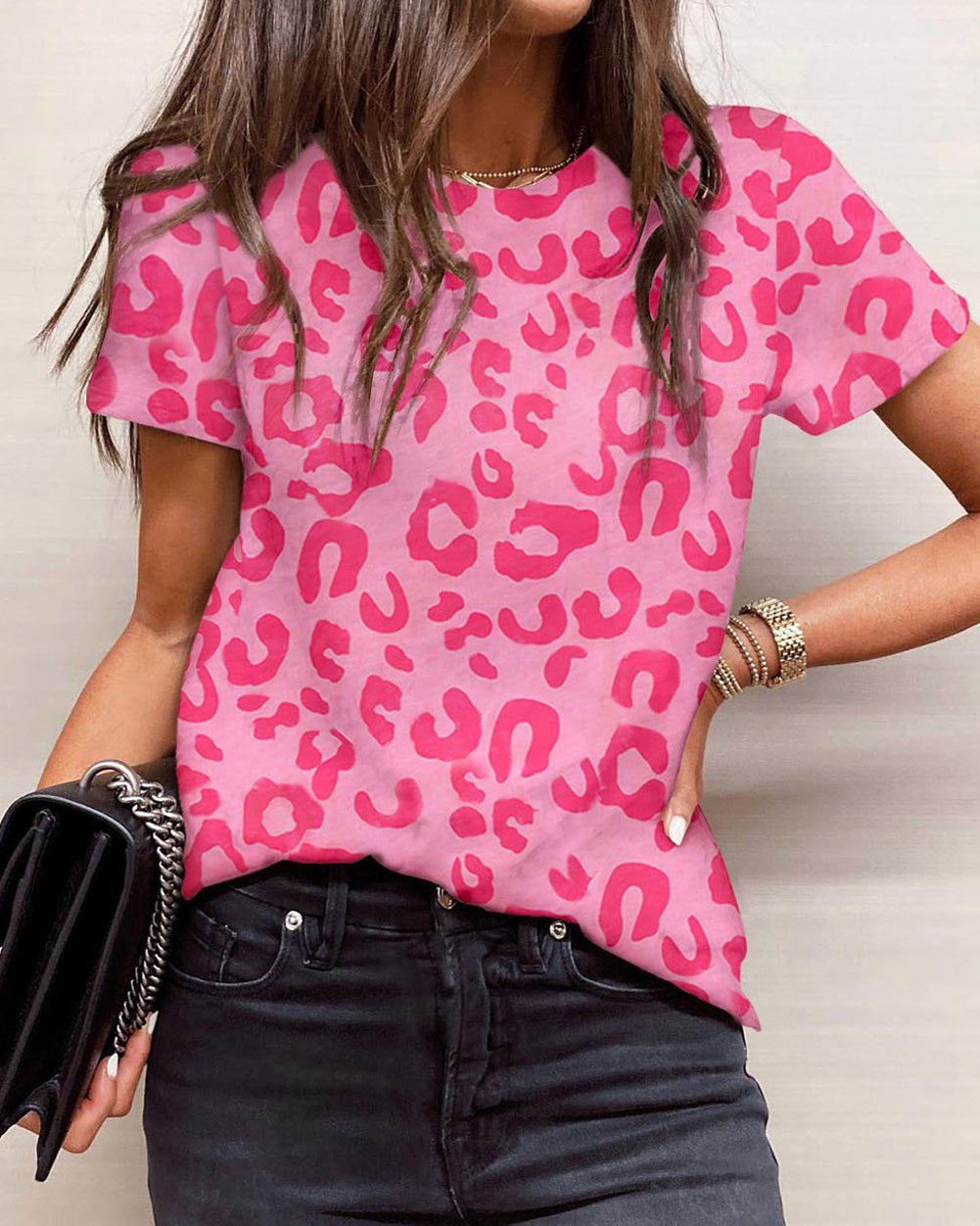 ROUND NECK LEOPARD PRINT TOP