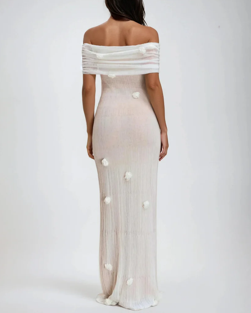 Sexy off-the-Shoulder Flowers Hip Knitwear Hollow Dress