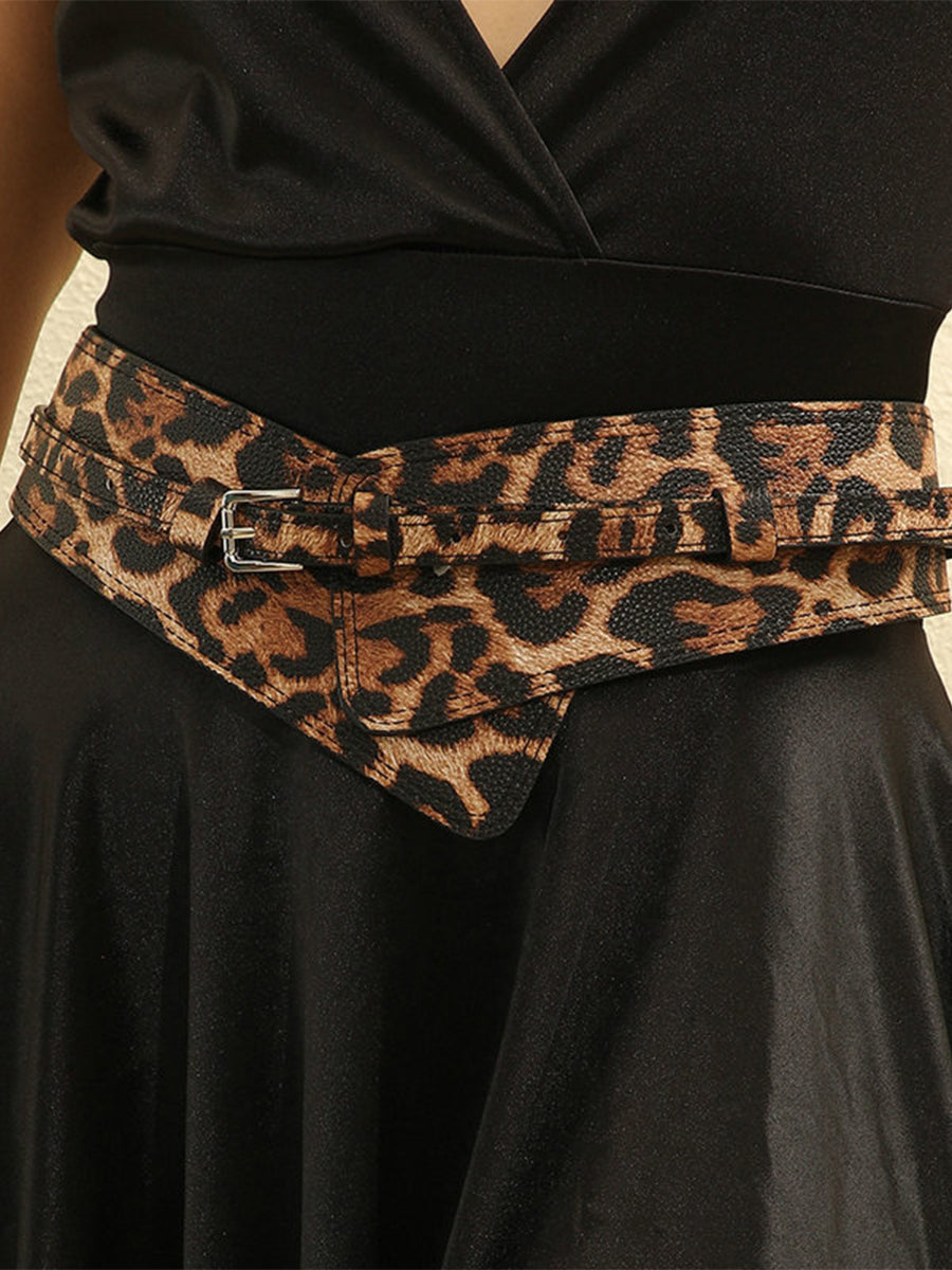 Women's Leopard - Print Fashion Faux Leather Asymmetric - Design Waist Belt