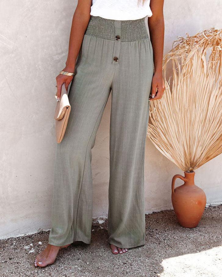 BUTTON WIDE LEG PANTS(5 COLORS)