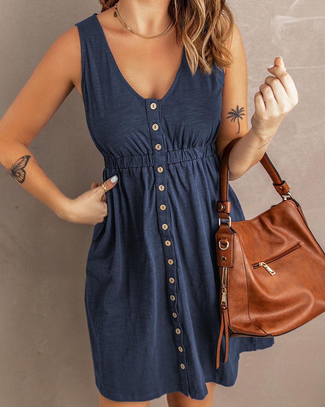 SMOCKED SLEEVELESS DRESS