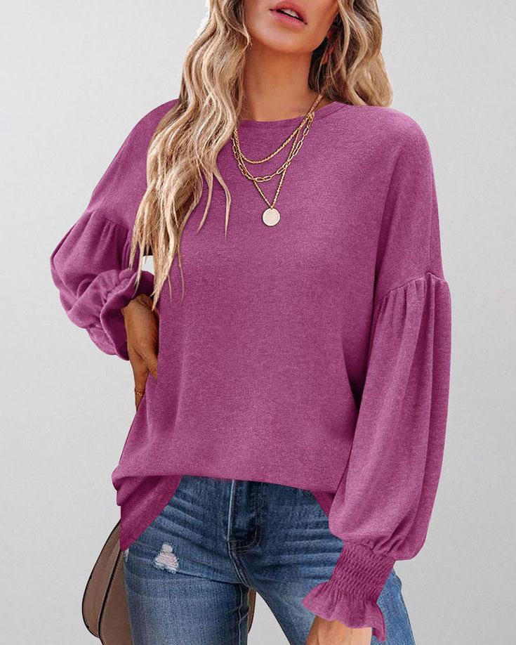 CREW NECK LANTERN SLEEVE TOP(6 COLORS)