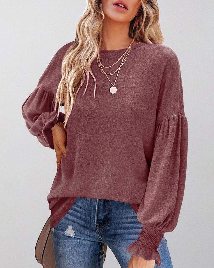 CREW NECK LANTERN SLEEVE TOP(6 COLORS)