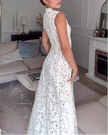 Sexy Sleeveless Waist Lace Maxi Dress
