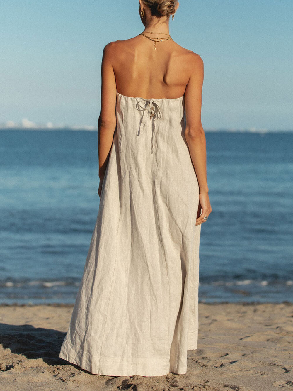 Offshore Pleated Strappy Linen Maxi Dress