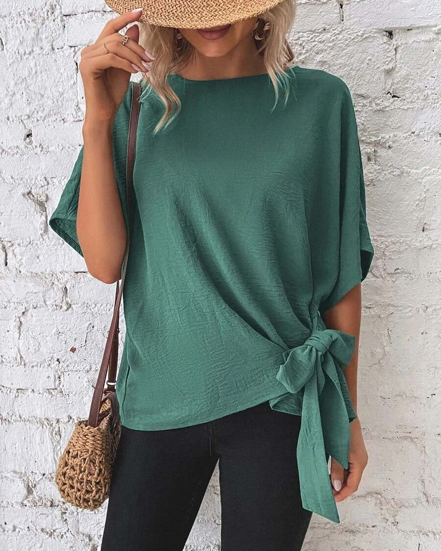 ROUND NECK BOW TIE TOP(5 COLORS)