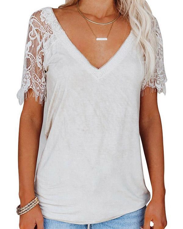 V-NECK LACE TEE (5 COLORS)