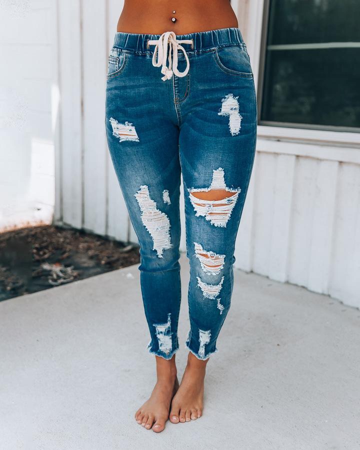 DISTRESSED DENIM JOGGERS(5 COLORS)