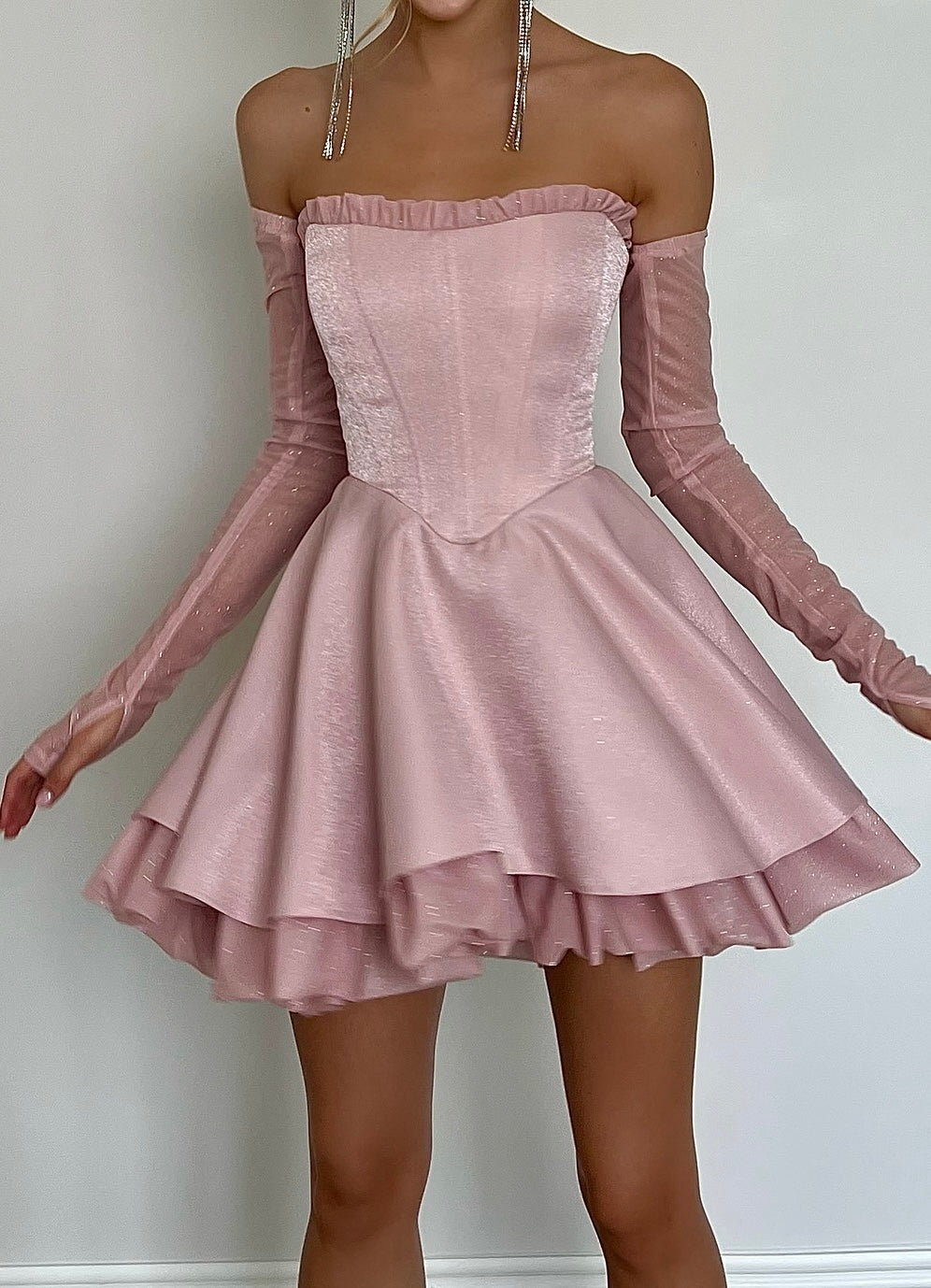 Tube Top Wooden Ear Multi-Layer Lotus Leaf Mini Dress