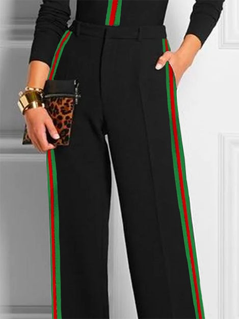 Long Sleeves Skinny Contrast Color Striped Casual Pants Bottoms Pants Trousers