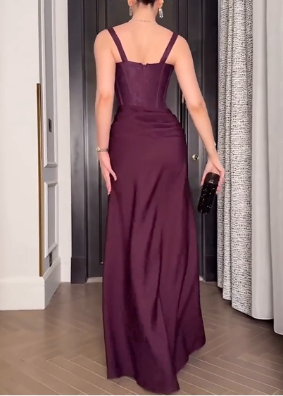 Sexy Strap Lace Slim-Fitting Patchwork Solid Color Maxi Dress