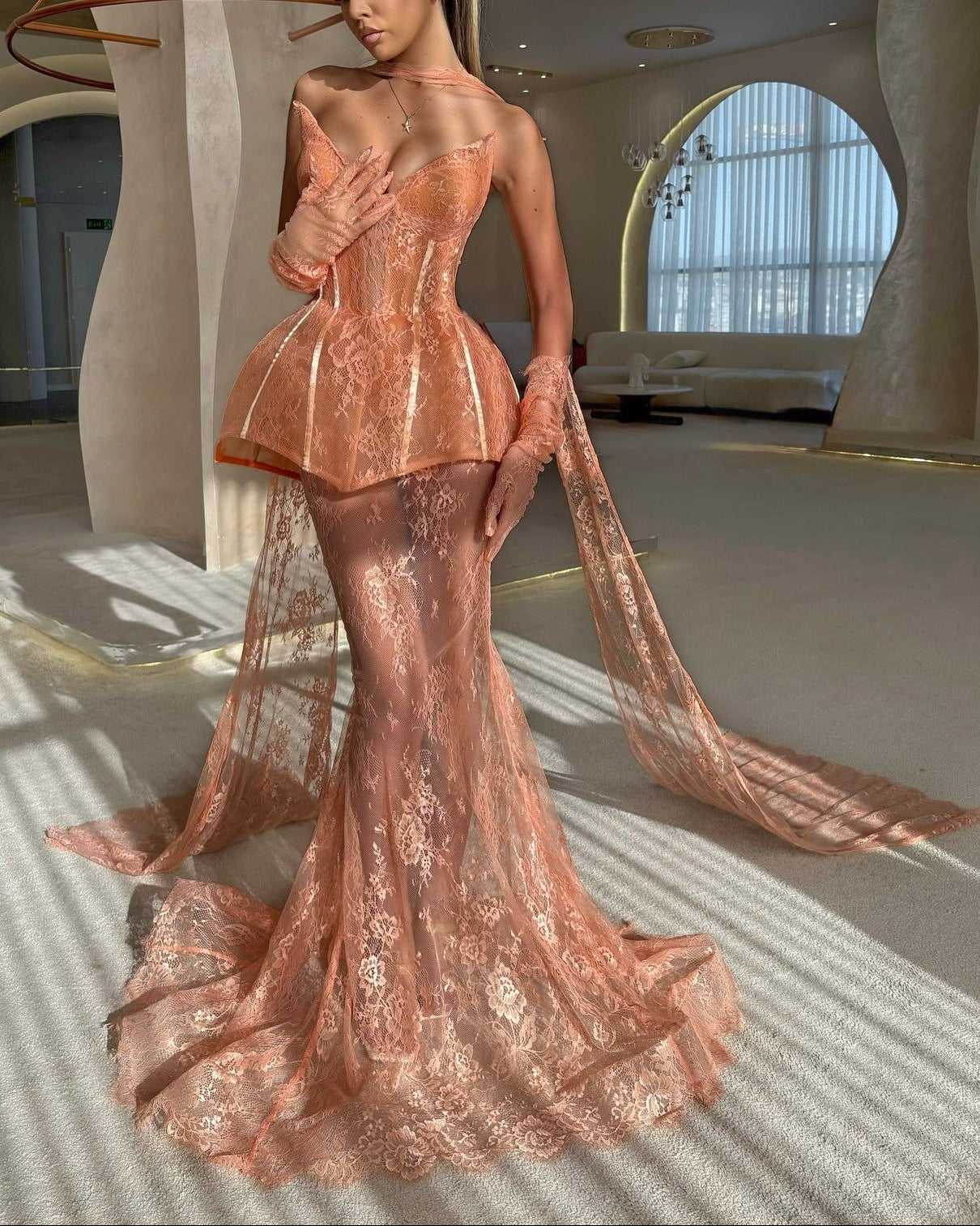 Sexy Lace Sleeveless Tube Top Stitching Deep V Maxi Dress