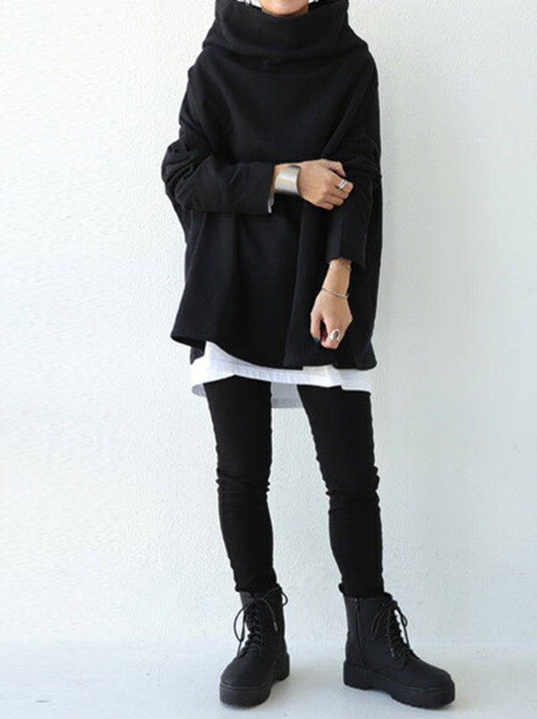 Urban Black&Gray High-Neck Long Sleeve Oversize T-Shirt