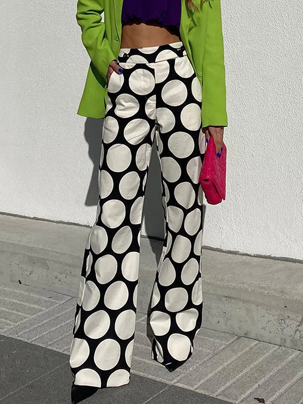 Original Contrast Color Polka-Dot Printed Wide Leg Pants