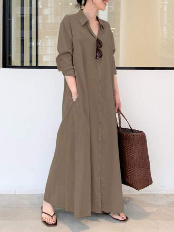 Original Solid Color Lapel Shirt Dress