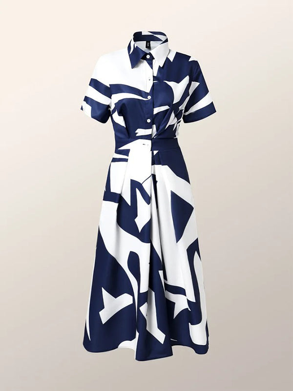 Short Sleeves Printed Lapel Maxi Dresses