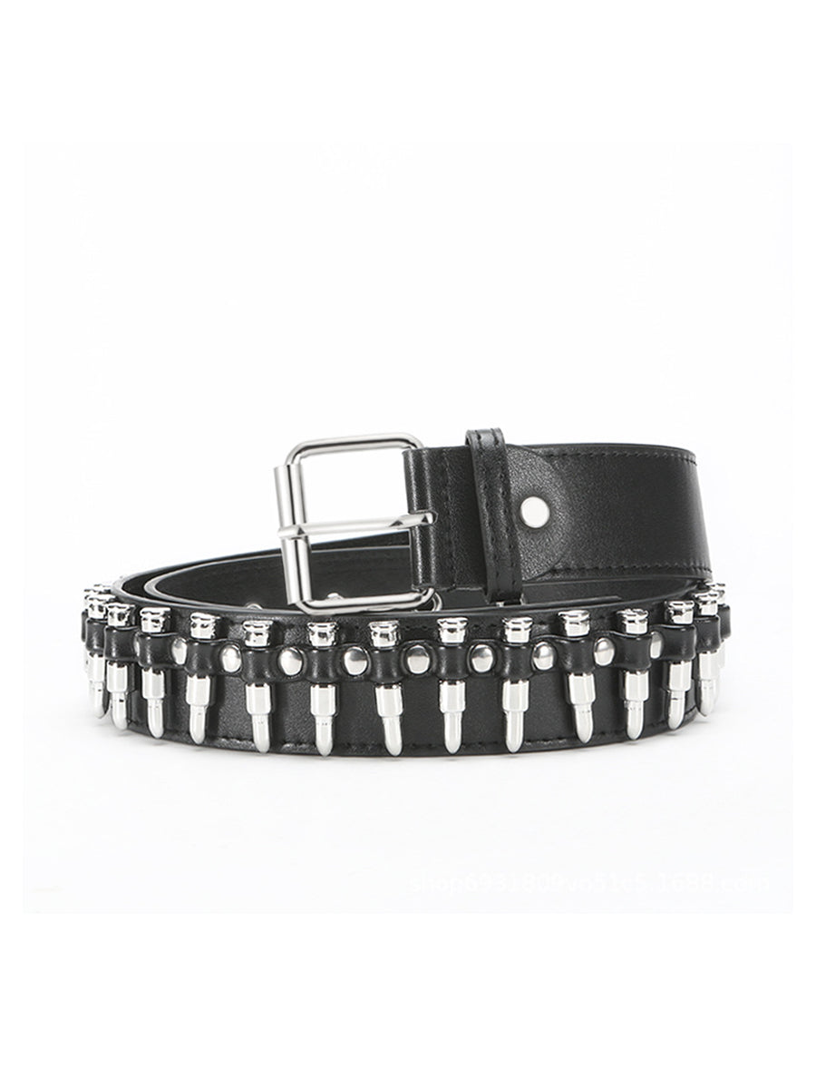 Women's Black Punk - Style Faux Leather Spike - Embellished Waist Belt