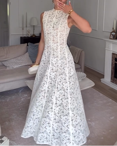 Sexy Sleeveless Waist Lace Maxi Dress