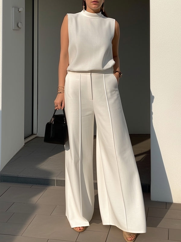 High Waisted Wide Leg Solid Color Pants