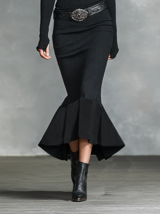 Women's Knitted V-neck Slim Long Sleeves Maxi Dress (Without