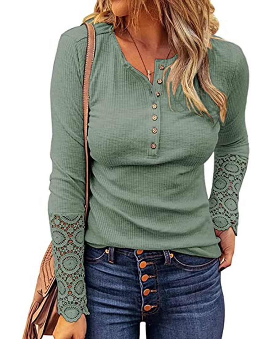 ROUND NECK LACE SLEEVE TOP(8 COLORS)