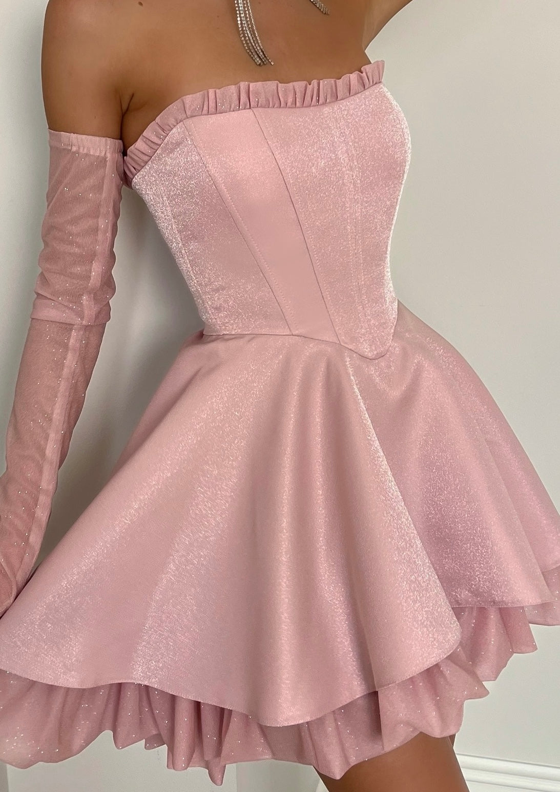 Tube Top Wooden Ear Multi-Layer Lotus Leaf Mini Dress