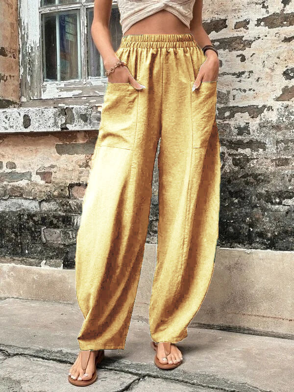 Loose Plus Size Elasticity Pockets Solid Color Pants