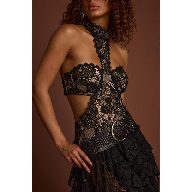 Sexy Lace Turtleneck Hollow Dress