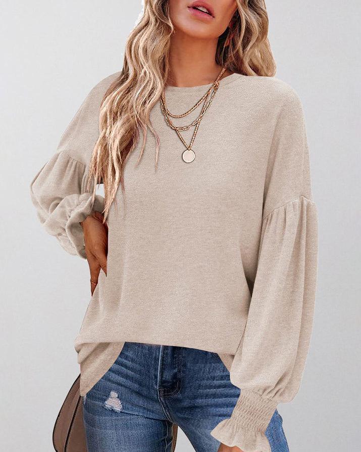 CREW NECK LANTERN SLEEVE TOP(6 COLORS)