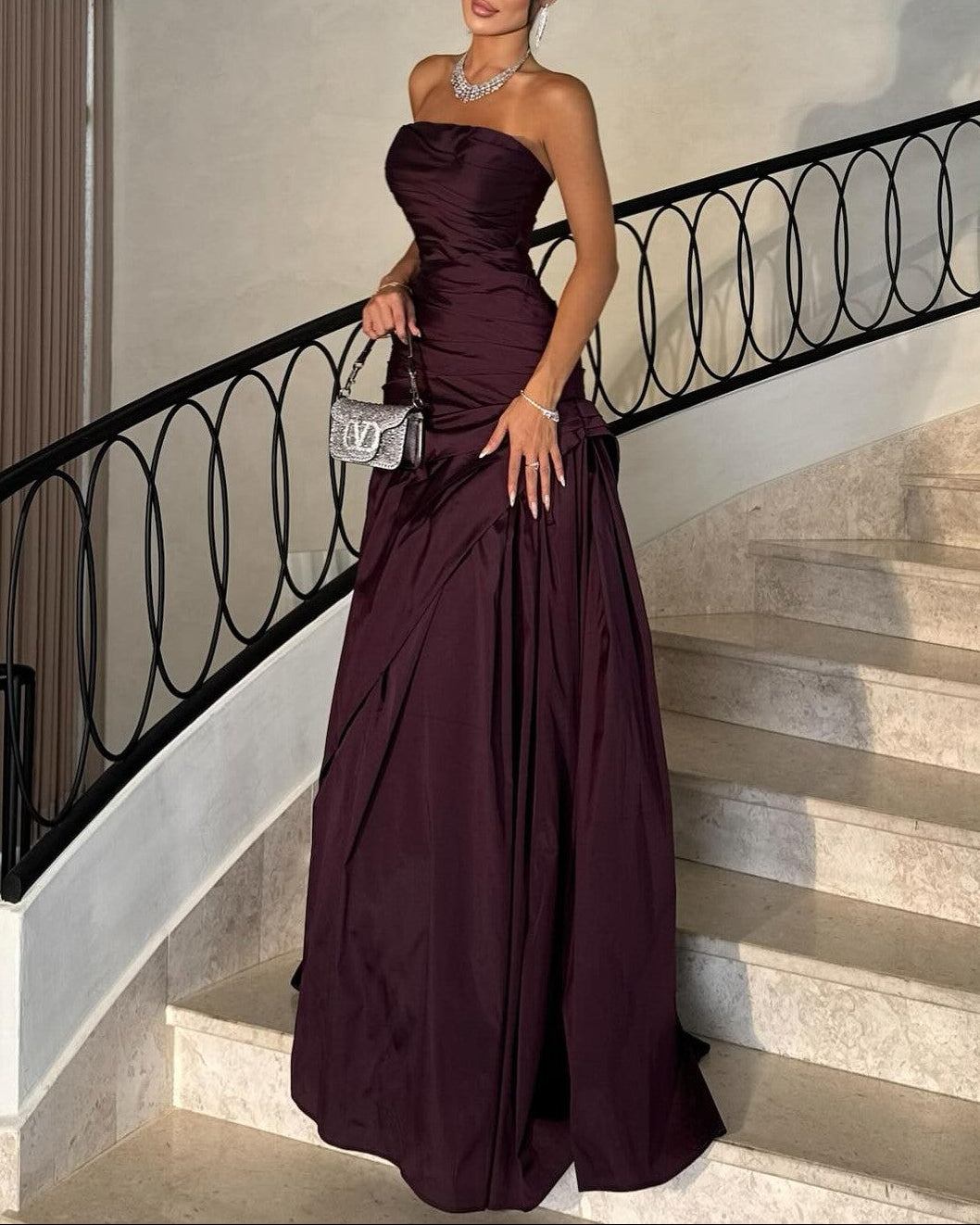 Sexy Cold-Shoulder Sleeveless Tube Top Solid Color Evening Maxi Dress