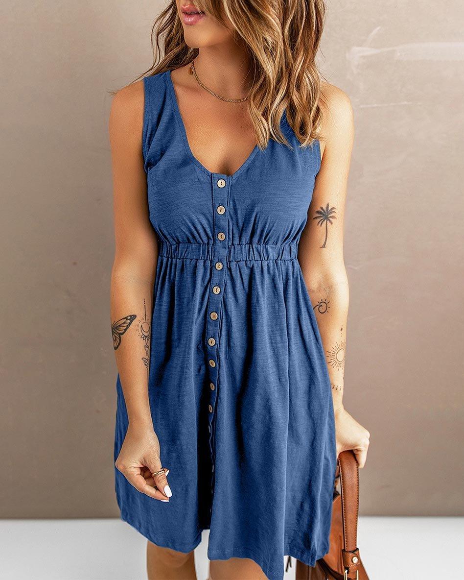 SMOCKED SLEEVELESS DRESS