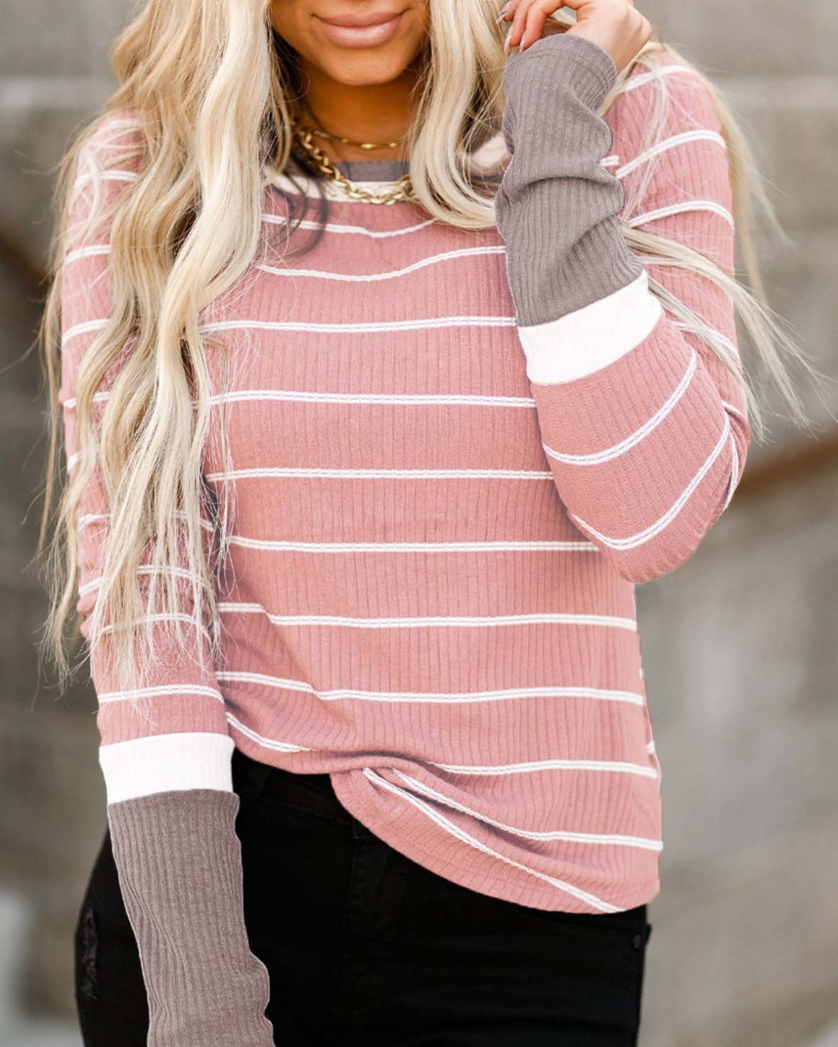 CONTRAST LONG SLEEVE TOP(4 COLORS)