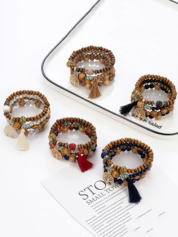 Bohemia Multi-Layer Wood Beads Handmade Tassels Bracelet