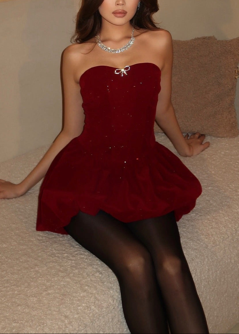 Sexy off-the-Shoulder Tube Top Slim-Fit Shiny Mini Dress