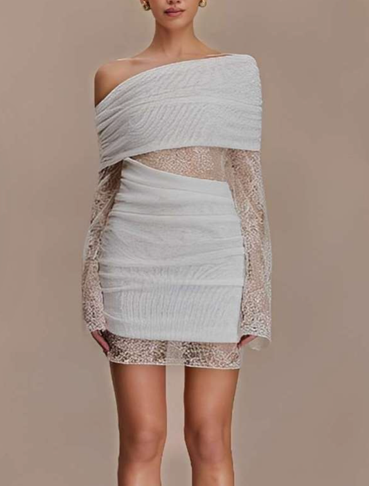 Sexy Irregular Shoulder See-through Dress