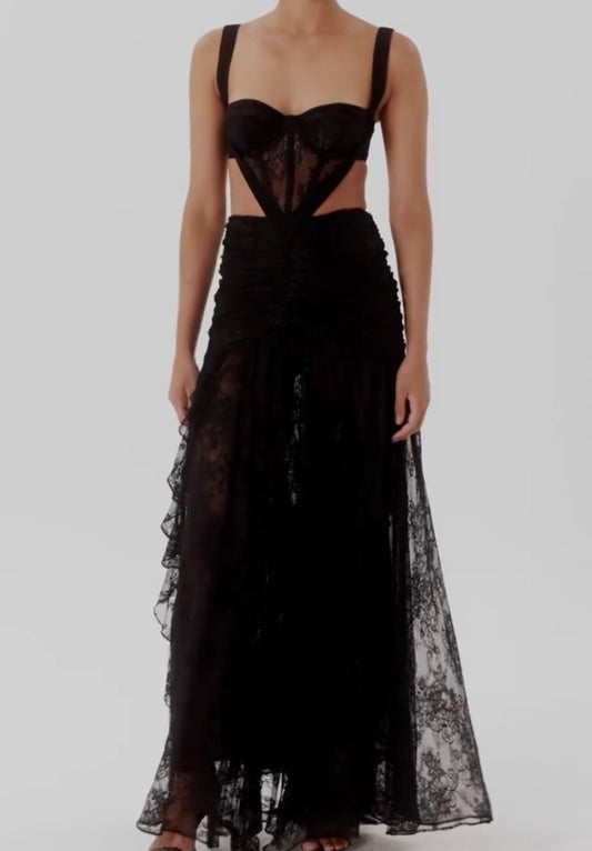 Sexy Sling Lace Cutout Maxi Dress