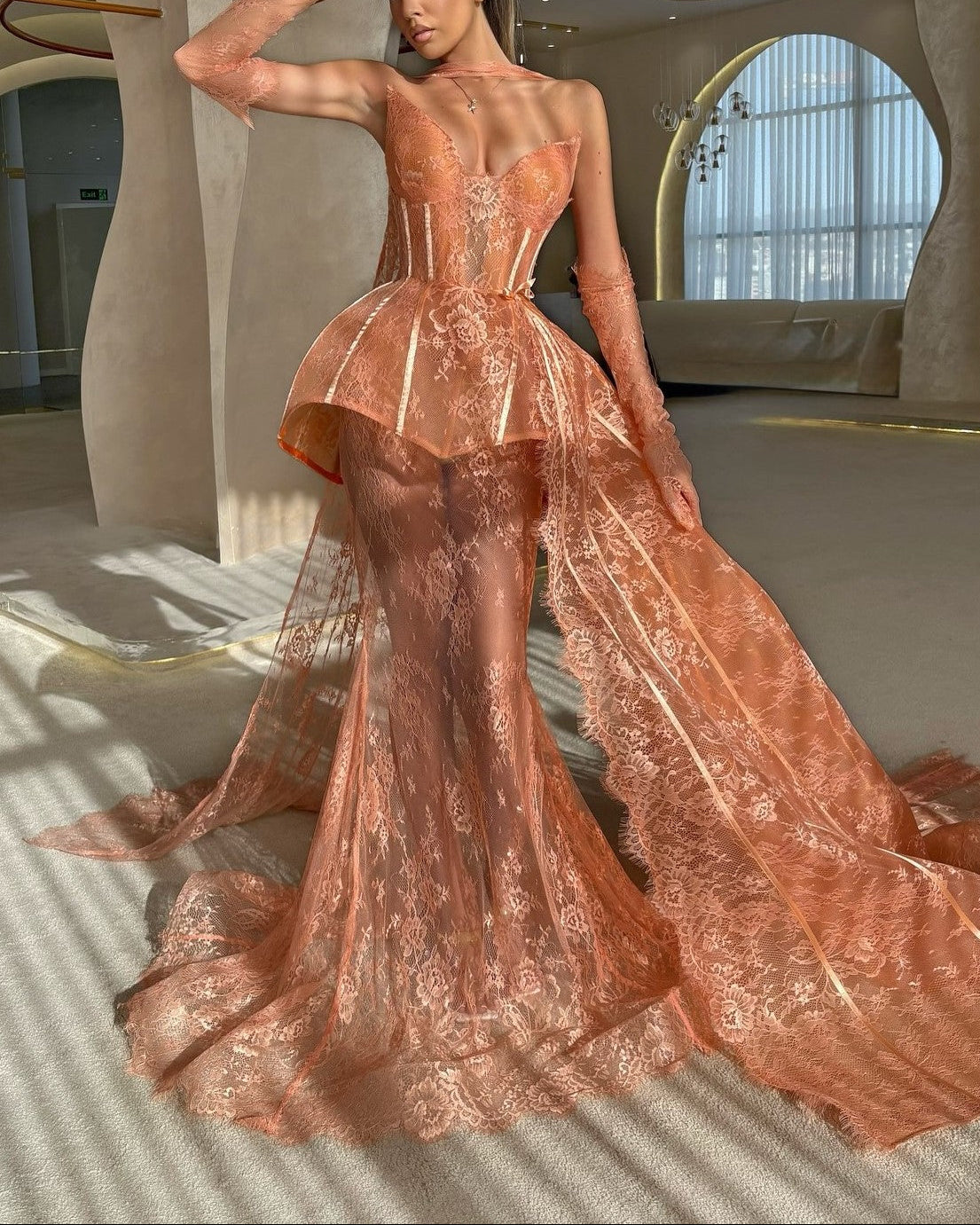 Sexy Lace Sleeveless Tube Top Stitching Deep V Maxi Dress