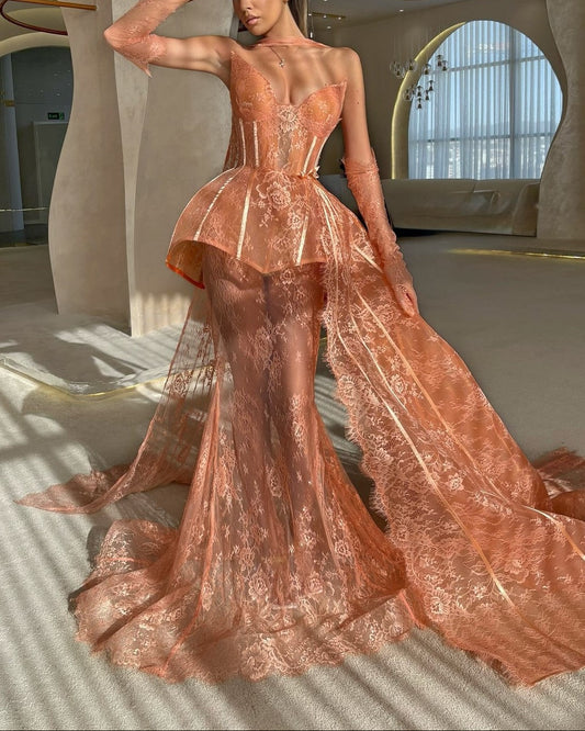 Sexy Lace Sleeveless Tube Top Stitching Deep V Maxi Dress