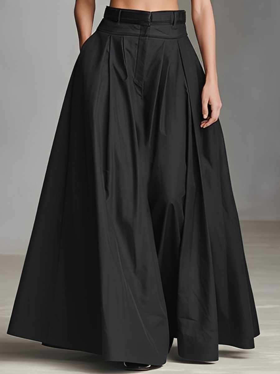 Women's Black Stretch-Knit & Woven Set With Cropped Top & Maxi Dress, Timeless Sleek-Chic Style Set (without Belt)