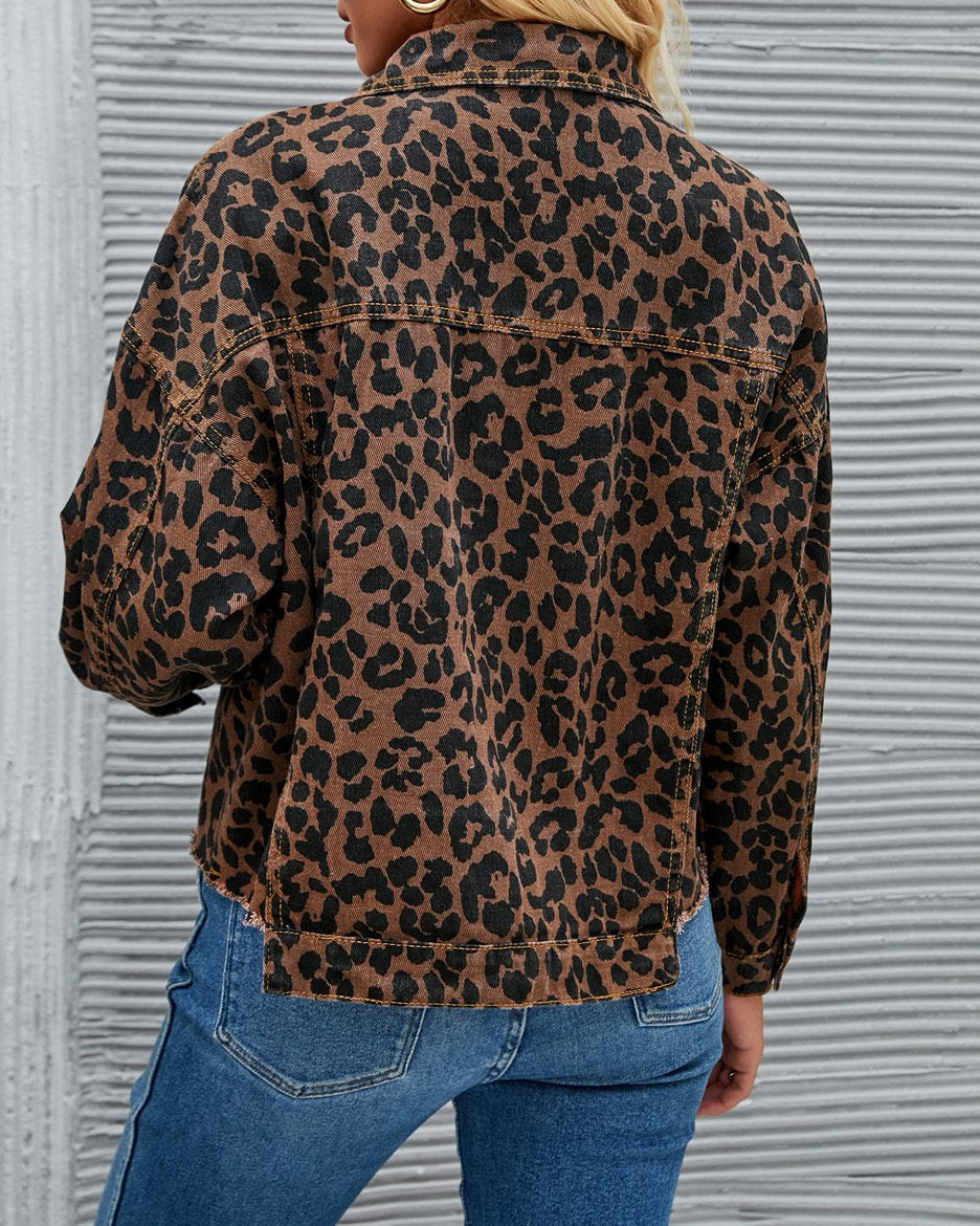 Leopard-Print Casual Denim Top