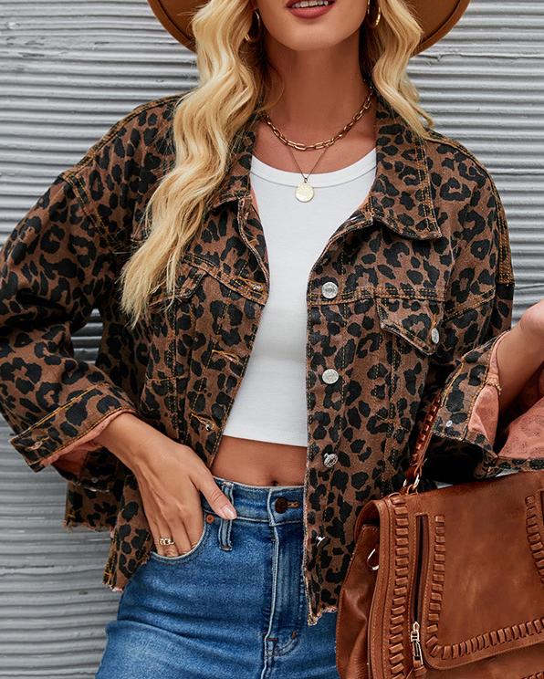 Leopard-Print Casual Denim Top