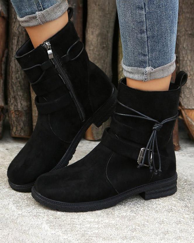 Faux Suede Zipper Boots